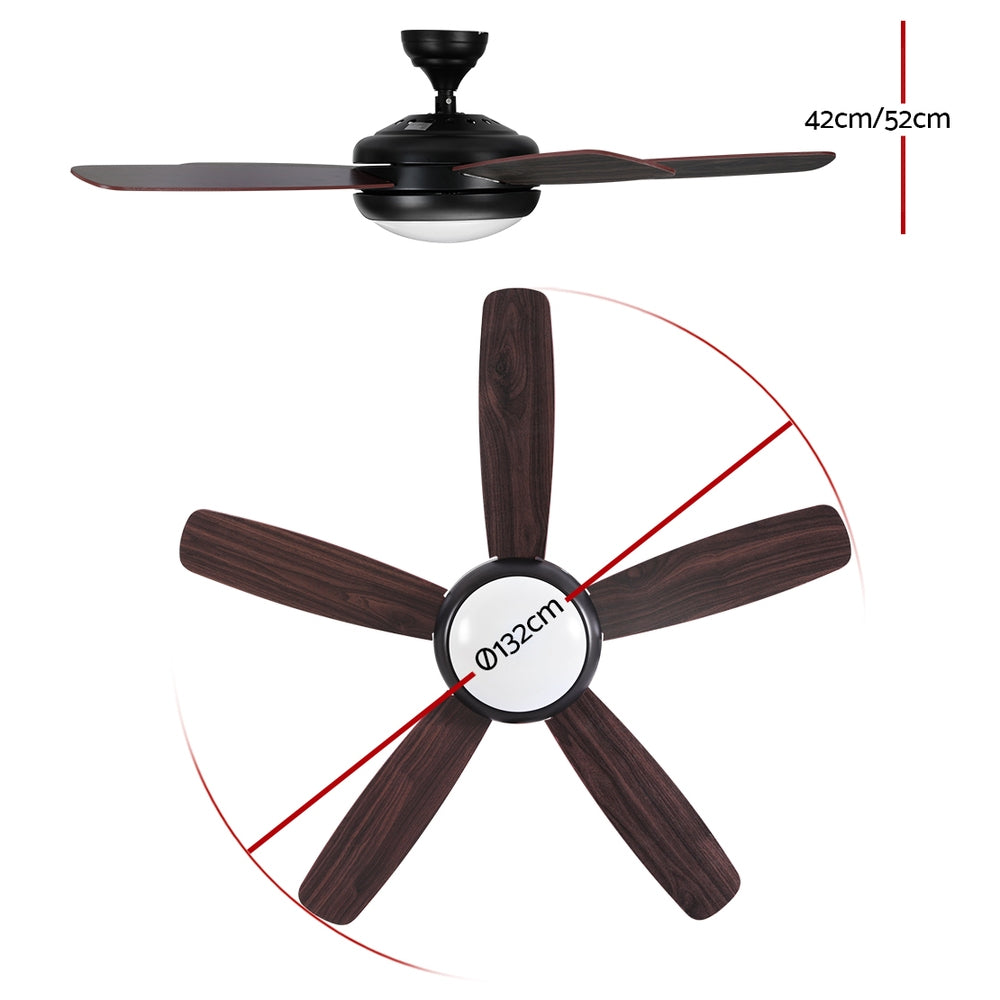 Devanti 52'' Ceiling Fan | AC Motor | 5 Blades | Light | Dark Wood