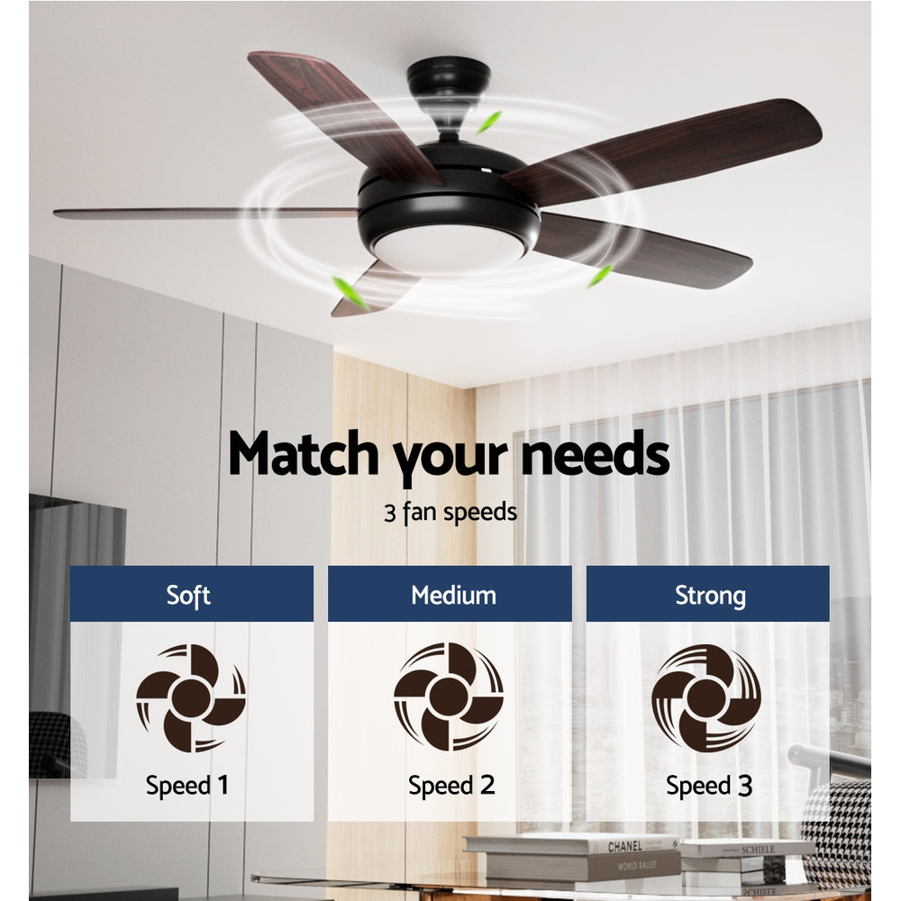 Devanti 52'' Ceiling Fan | AC Motor | 5 Blades | Light | Dark Wood