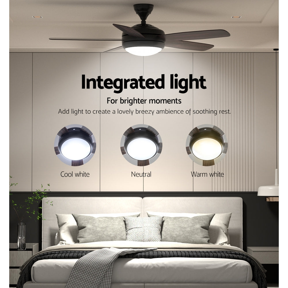 Devanti 52'' Ceiling Fan | AC Motor | 5 Blades | Light | Dark Wood