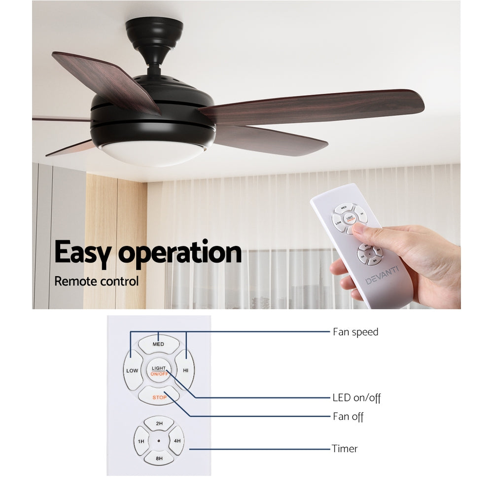 Devanti 52'' Ceiling Fan | AC Motor | 5 Blades | Light | Dark Wood