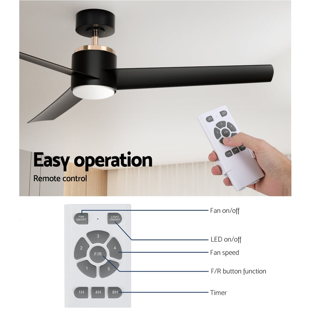 Ceiling Fan | 52 Inch | DC Motor with Light & Remote | Black