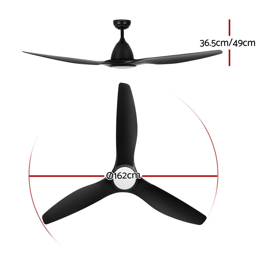 Ceiling Fan | 64 Inch | DC Motor with Light & Remote | Black
