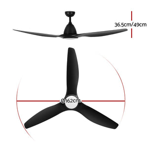 Ceiling Fan | 64 Inch | DC Motor with Light & Remote | Black