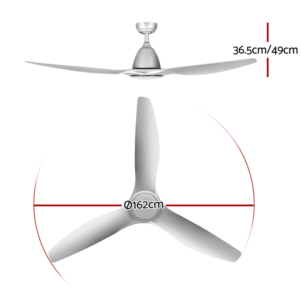 Ceiling Fan | 64 Inch | DC Motor with Light & Remote | Silver