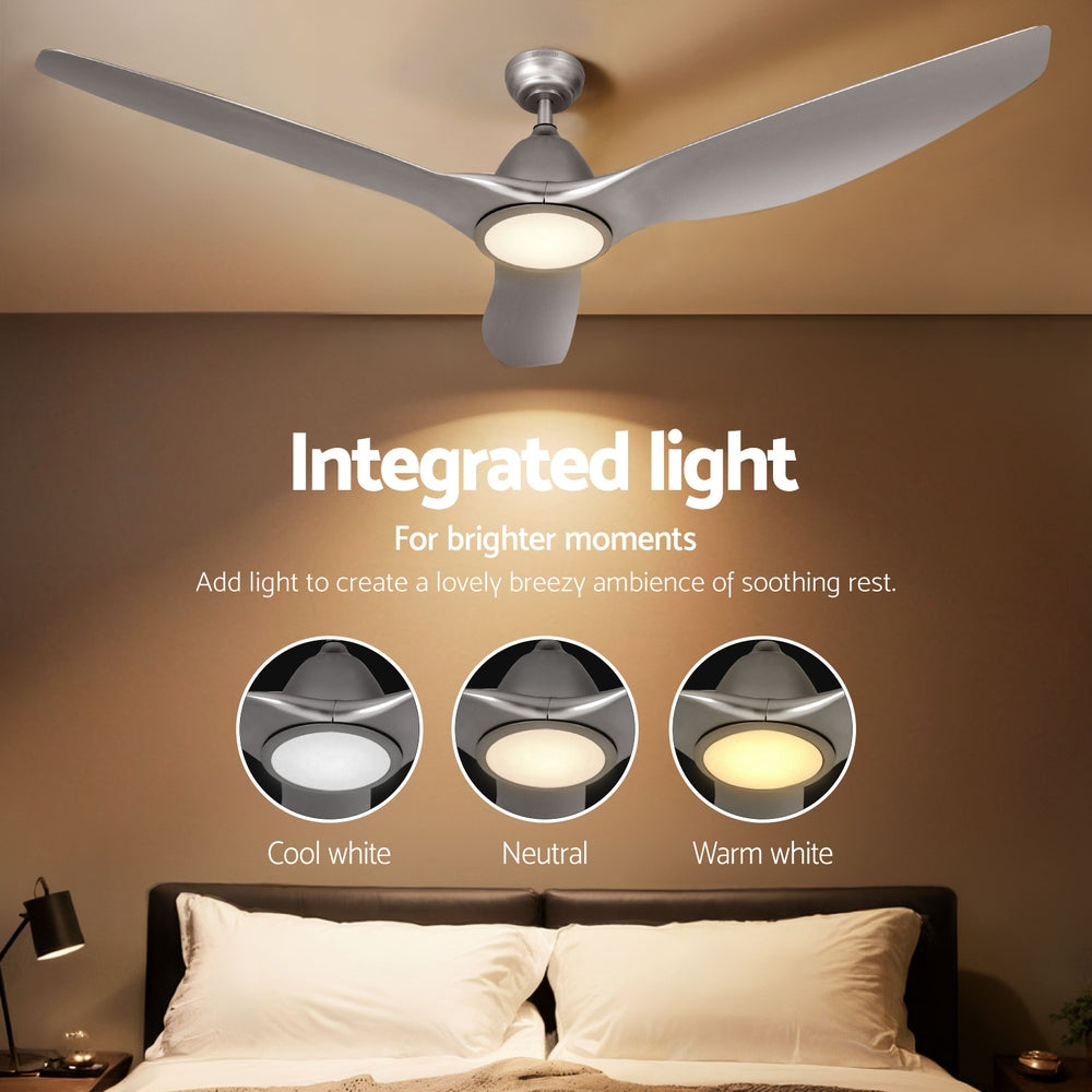 Ceiling Fan | 64 Inch | DC Motor with Light & Remote | Silver