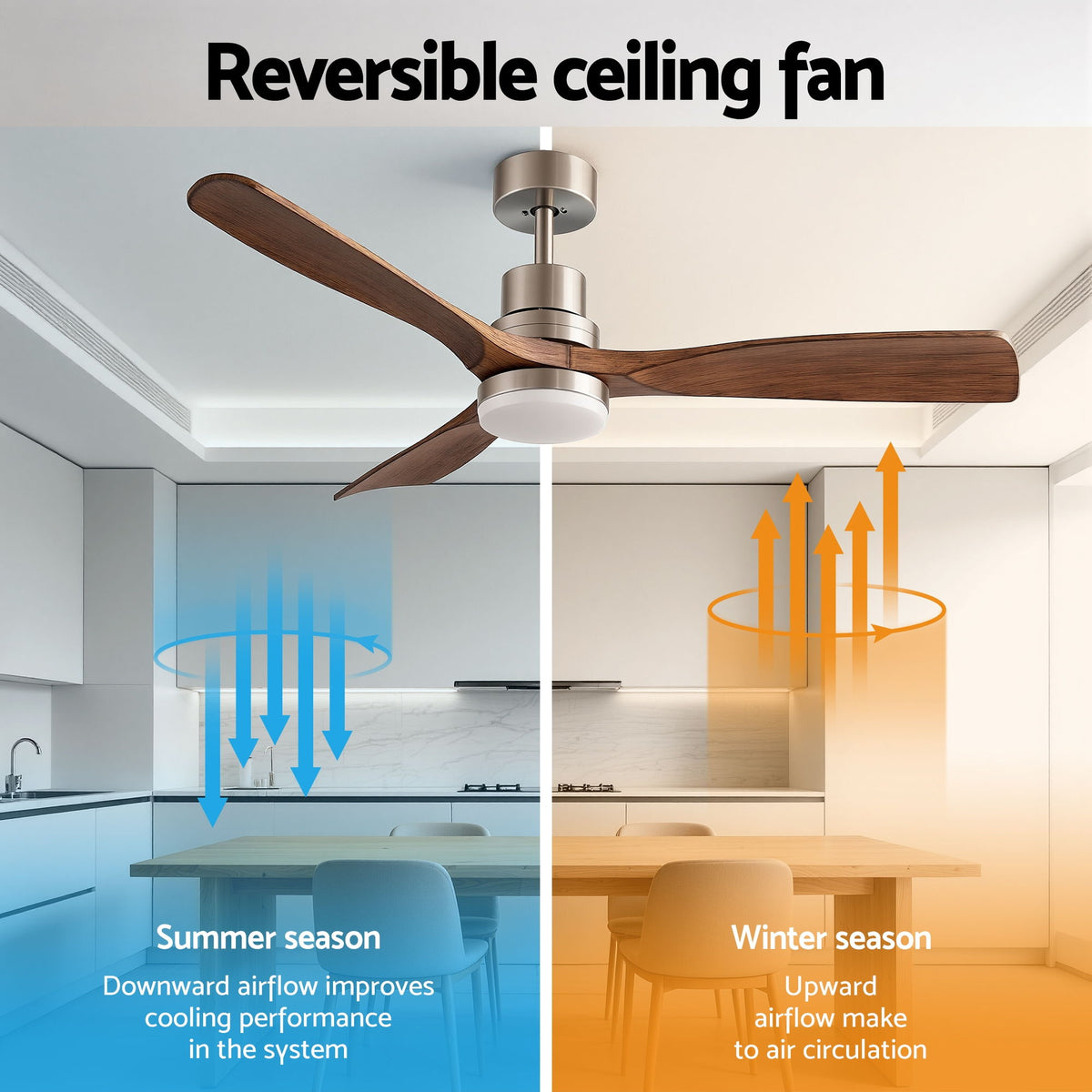 52 Inch Ceiling Fan with Light | DC Motor | Remote & App Control | Timber Blades