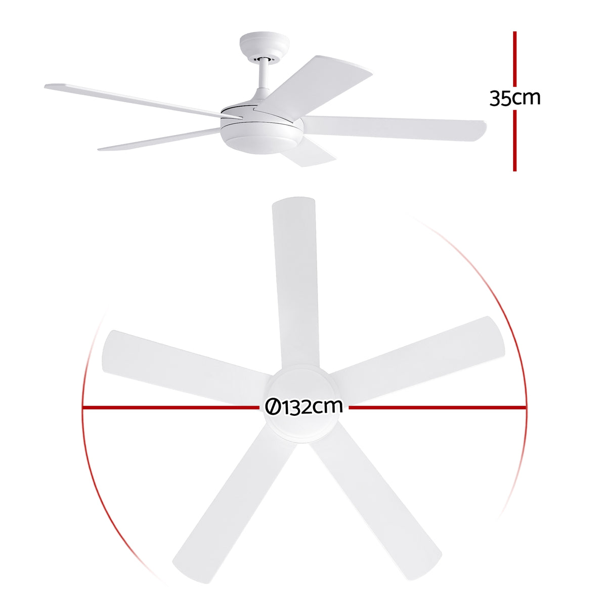 52 Inch Ceiling Fan with Light | 5 Blades | DC Motor | Remote | White