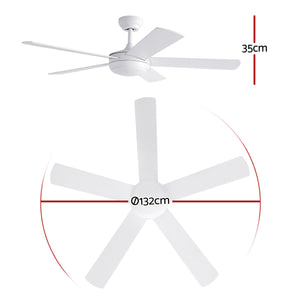 52 Inch Ceiling Fan with Light | 5 Blades | DC Motor | Remote | White