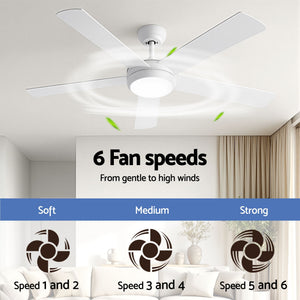 52 Inch Ceiling Fan with Light | 5 Blades | DC Motor | Remote | White