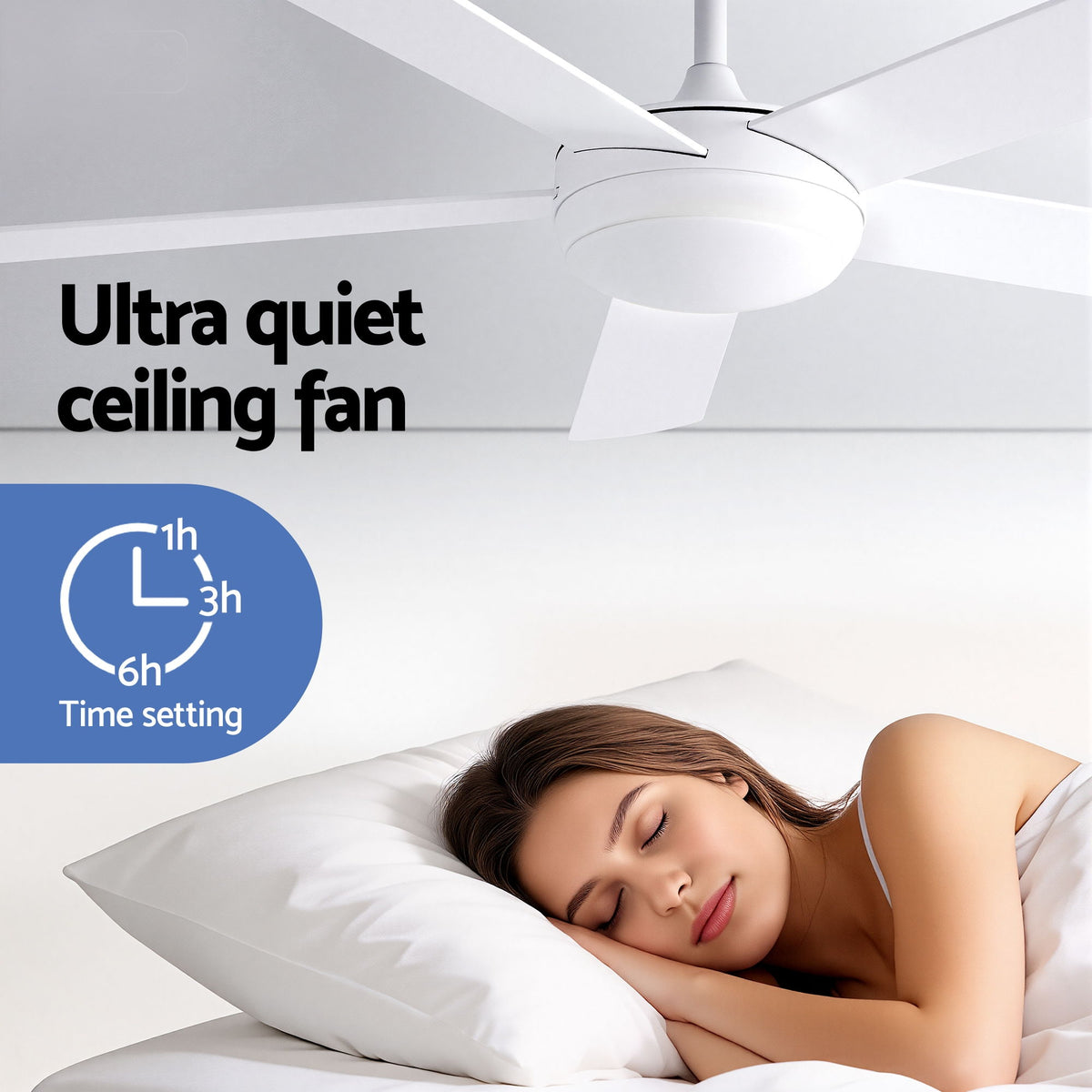 52 Inch Ceiling Fan with Light | 5 Blades | DC Motor | Remote | White