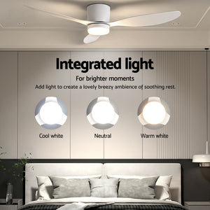 52 Inch Ceiling Fan with Light | 3 Blades | DC Motor | Remote | White