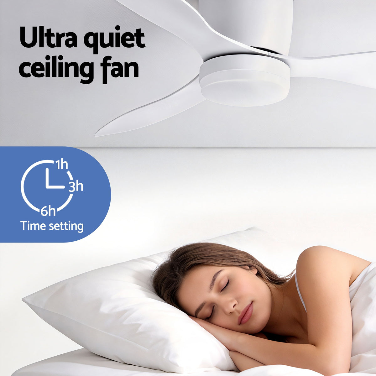 52 Inch Ceiling Fan with Light | 3 Blades | DC Motor | Remote | White