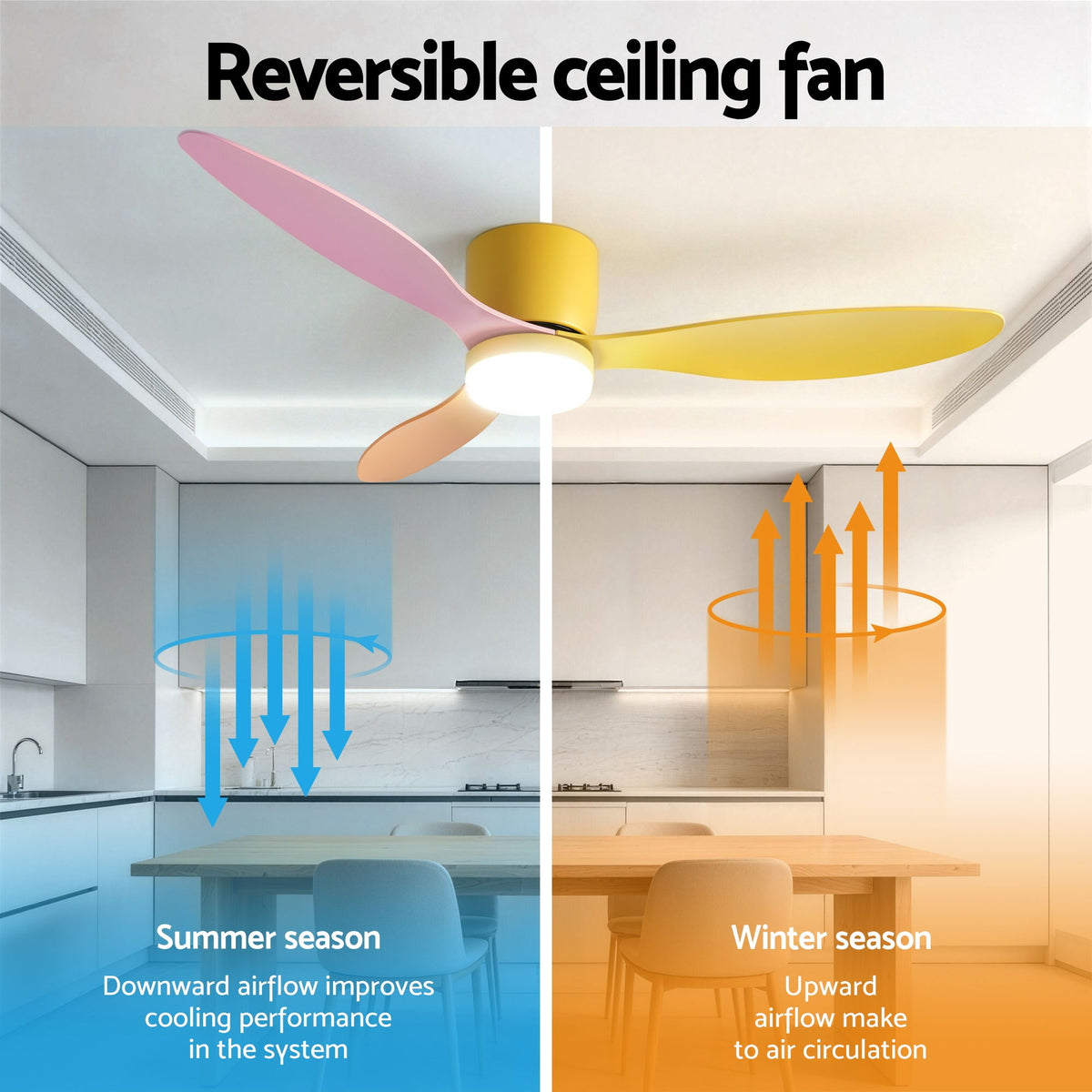 52 Inch Ceiling Fan with Light | 3 Blades | DC Motor | Remote | Multicolour