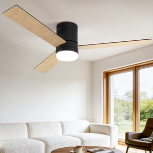 52 Inch Ceiling Fan with Light | 3 Blades | DC Motor | Remote | Light Wood & Black