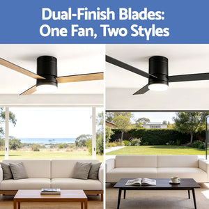 52 Inch Ceiling Fan with Light | 3 Blades | DC Motor | Remote | Light Wood & Black