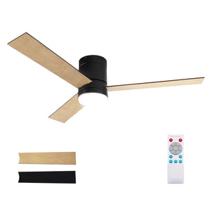 52 Inch Ceiling Fan with Light | 3 Blades | DC Motor | Remote | Light Wood & Black