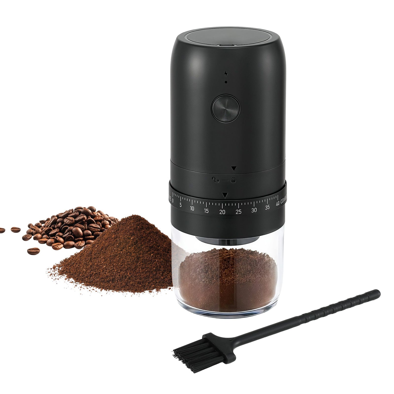 Electric Coffee Grinder | USB-C Rechargeable Grinder with 40 Settings | Black