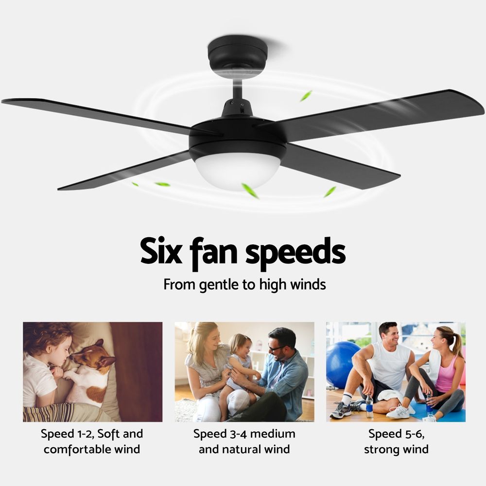 52'' Ceiling Fan w/Light & Remote | Black