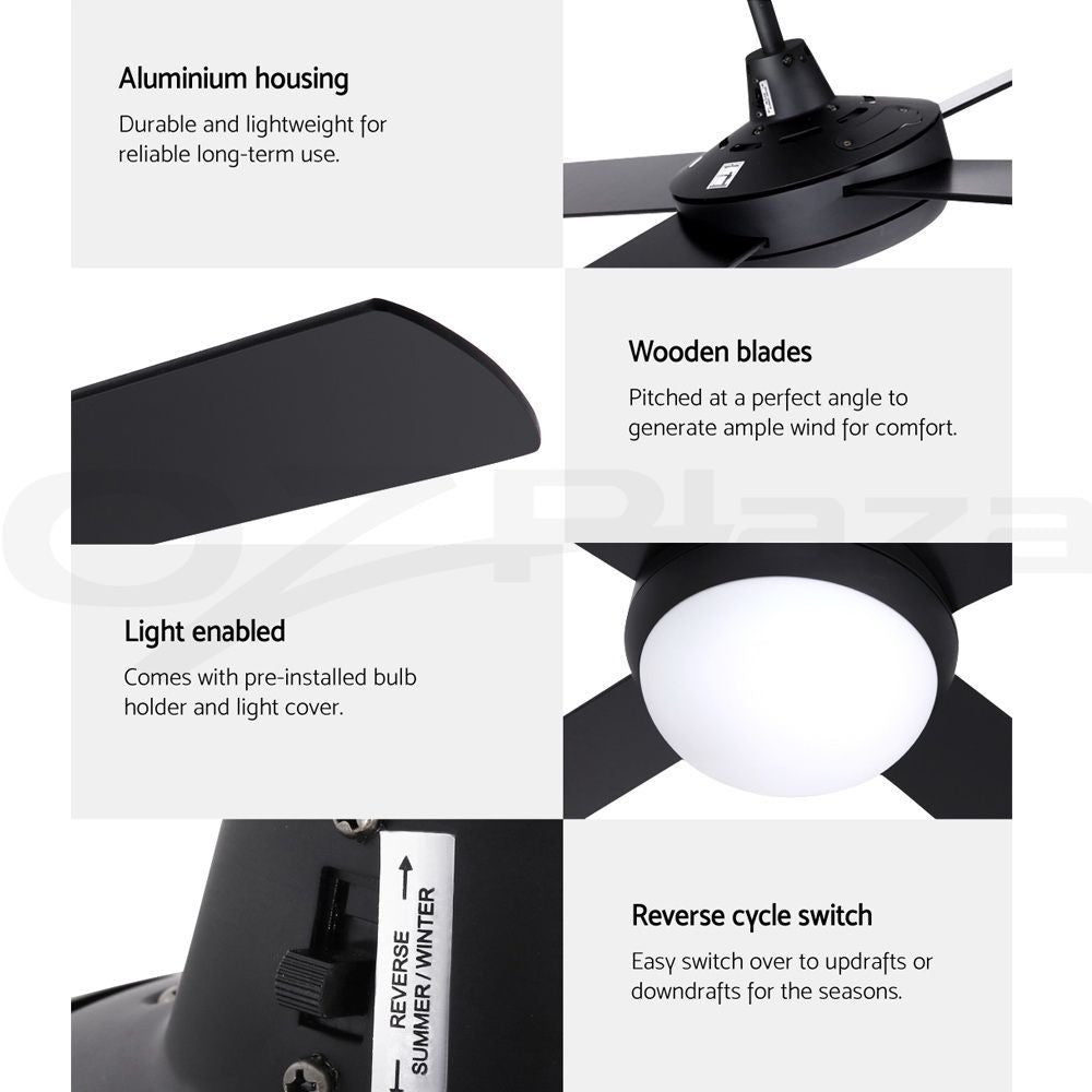 52'' Ceiling Fan w/Light & Remote | Black