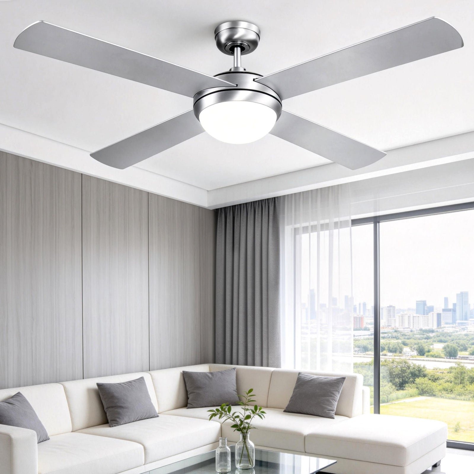 52'' Ceiling Fan w/Light & Remote | Silver