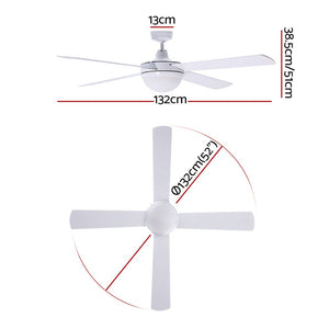52'' Ceiling Fan w/Light & Remote | White