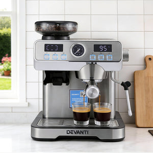 Espresso Coffee Machine | Grinder + Milk Frother | Steam Wand | Latte Maker