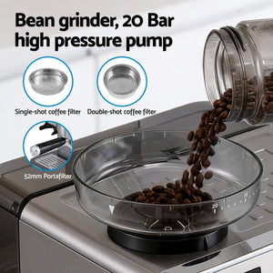 Espresso Coffee Machine | Grinder + Milk Frother | Steam Wand | Latte Maker
