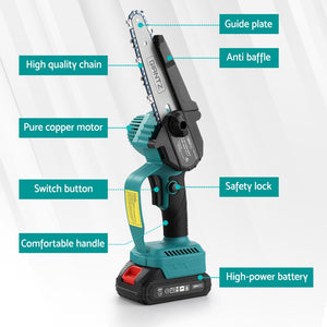 Mini Cordless Electric Chainsaw | 6" | Rechargeable Wood Cutter | Portable Pruning Tool