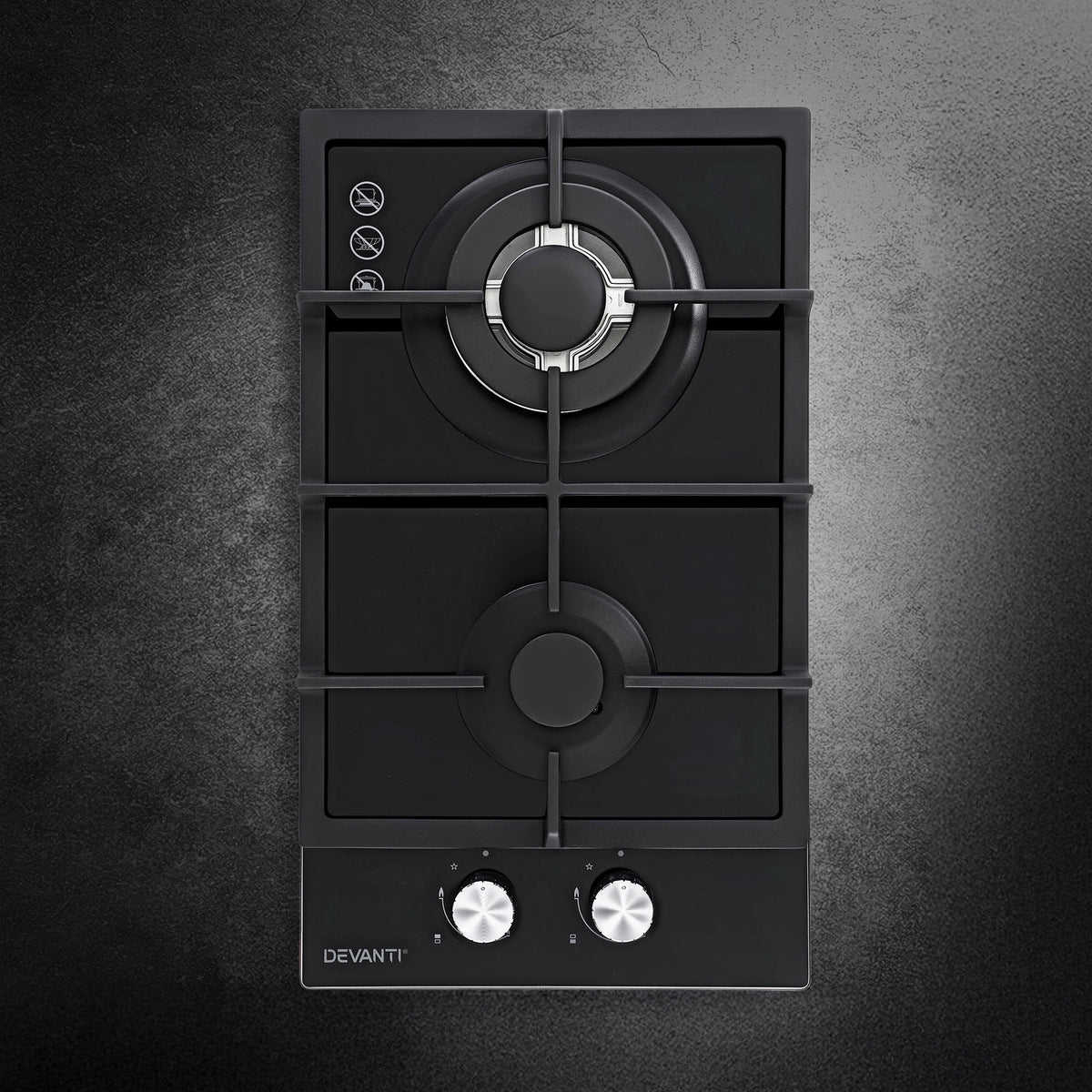 Gas Cooktop 30cm | 2 Burner | Built-In Glass | NG & LPG | Wok Burner