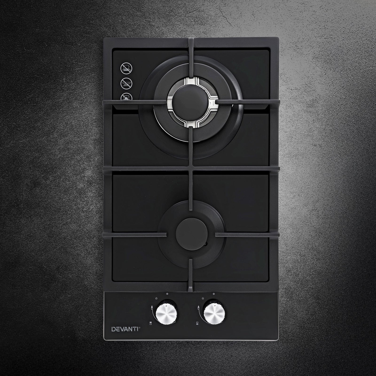 Gas Cooktop 30cm | 2 Burner | Built-In Glass | NG & LPG | Wok Burner