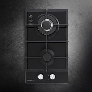 Gas Cooktop 30cm | 2 Burner | Built-In Glass | NG & LPG | Wok Burner