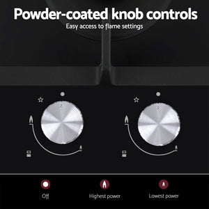 Gas Cooktop 30cm | 2 Burner | Built-In Glass | NG & LPG | Wok Burner