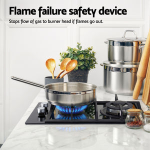 Gas Cooktop 30cm | 2 Burner | Built-In Glass | NG & LPG | Wok Burner