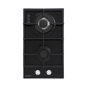 Gas Cooktop 30cm | 2 Burner | Built-In Glass | NG & LPG | Wok Burner