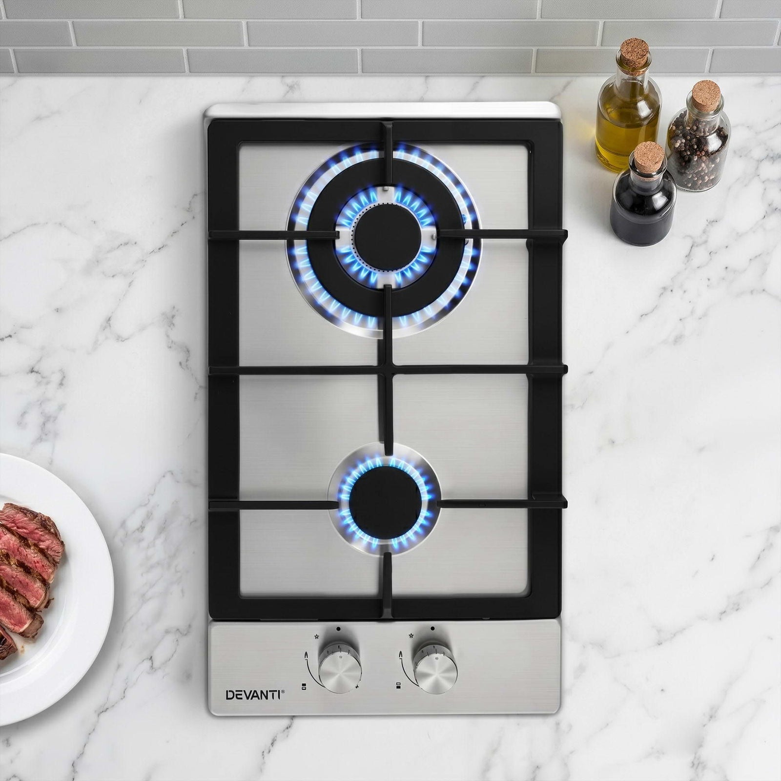 Gas Cooktop | 30cm 2 Burner Hob | Silver