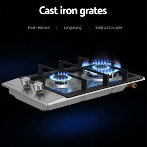 Devanti Gas Cooktop 30cm 2 Burner Silver