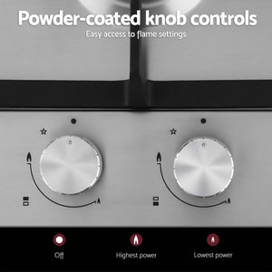 Devanti Gas Cooktop 30cm 2 Burner Silver