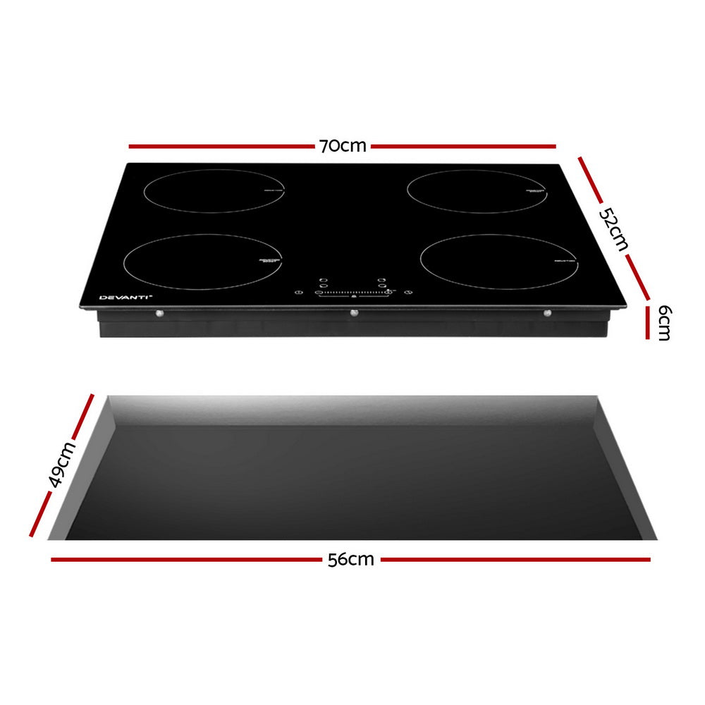 Devanti Electric Induction Cooktop | 70cm | Ceramic | 4 Zones | Stove Cook Top | Hot Plate | 7000W