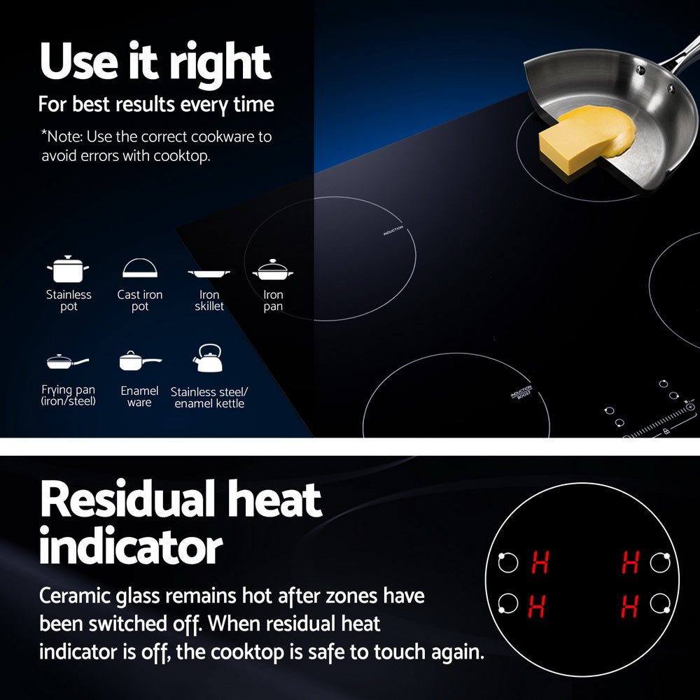 Devanti Electric Induction Cooktop | 70cm | Ceramic | 4 Zones | Stove Cook Top | Hot Plate | 7000W
