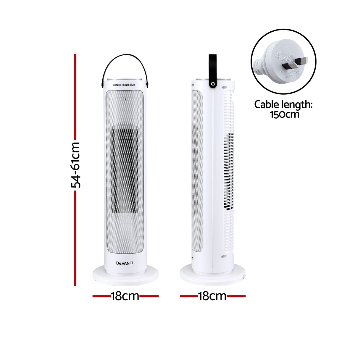 2000W Ceramic Tower Heater | Oscillating Indoor Space Heater | White