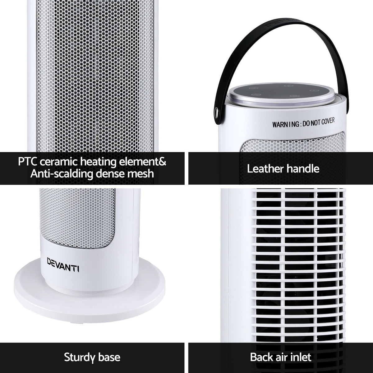 2000W Ceramic Tower Heater | Oscillating Indoor Space Heater | White