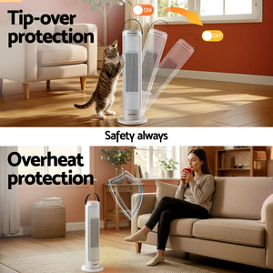 2000W Ceramic Tower Heater | Oscillating Indoor Space Heater | White