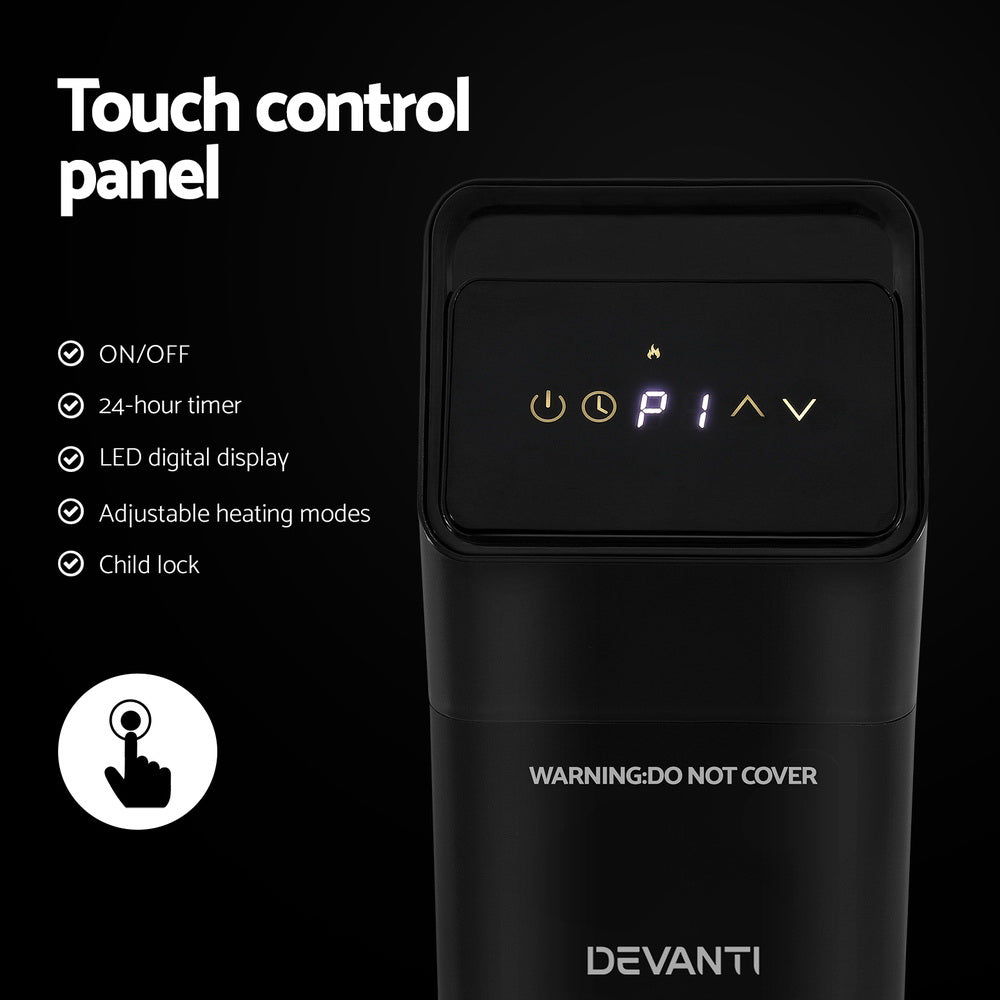 Devanti Radiant Tower Heater | Electric Portable | Remote Control | 2000W Heating