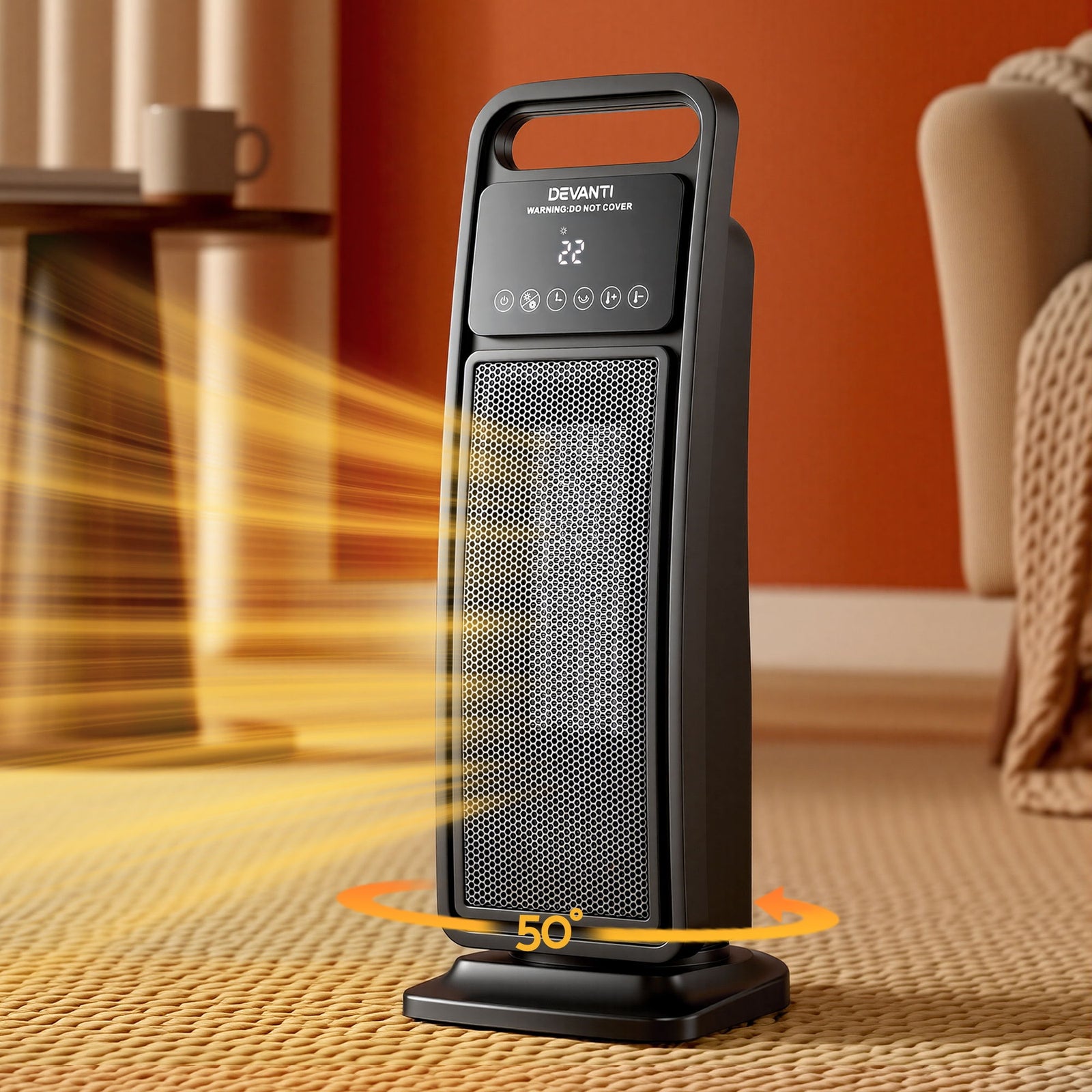 2000W Ceramic Tower Heater | Oscillating Indoor Space Heater | Black