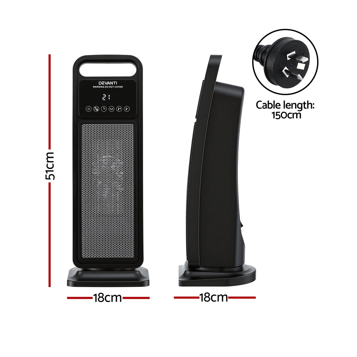 2000W Ceramic Tower Heater | Oscillating Indoor Space Heater | Black