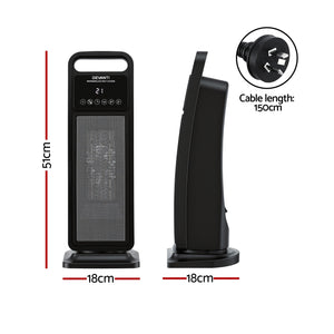 2000W Ceramic Tower Heater | Oscillating Indoor Space Heater | Black