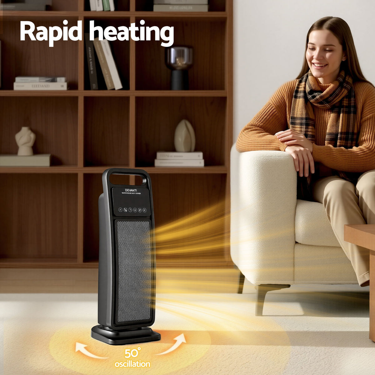 2000W Ceramic Tower Heater | Oscillating Indoor Space Heater | Black