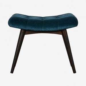 Curved Hallway Bench | Teal Cotton Velvet | Solid Mango Wood Frame | Upholstered Seating