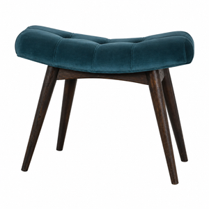 Curved Hallway Bench | Teal Cotton Velvet | Solid Mango Wood Frame | Upholstered Seating