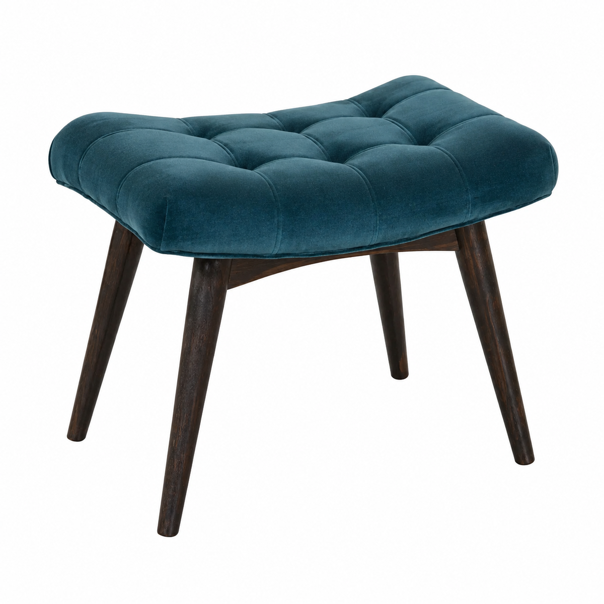 Curved Hallway Bench | Teal Cotton Velvet | Solid Mango Wood Frame | Upholstered Seating